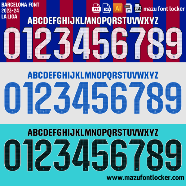 Barcelona 2023-24 Home, Away & Third Font Vector (Digital Download)