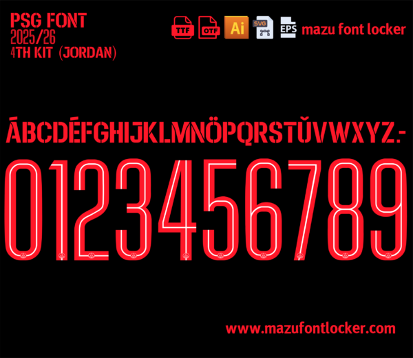 Paris Saint-Germain Fourth (Jordan) 2025-2026 Font Vector (Digital Download)