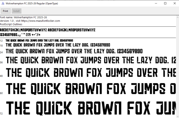Wolverhampton FC 2025-26 Font Vector
