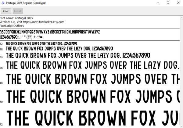 Portugal 2025 Font Vector