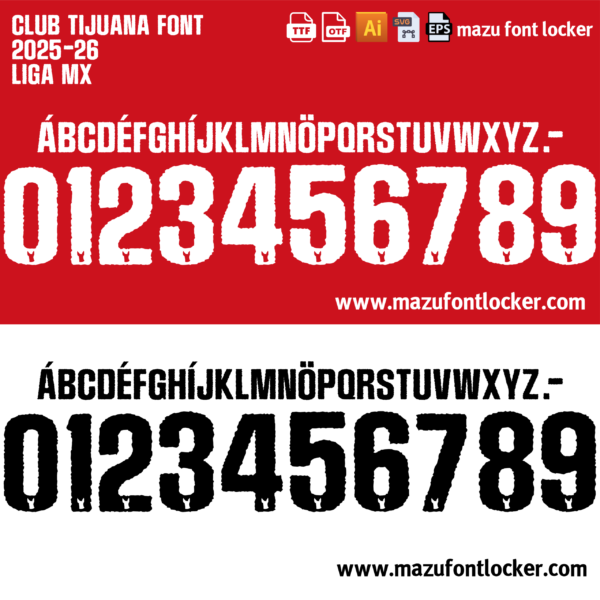 Club Tijuana 2025-26 Font Vector