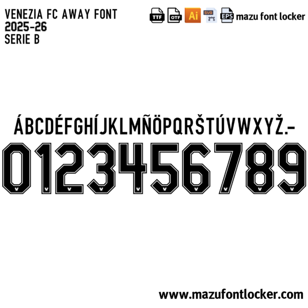 Venezia FC Away 2025-2026 Font Vector (AI, EPS, SVG, TTF) – #1 Authentic Style