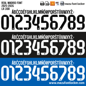 real madrid 2025 26 home, away & third font vector (digital download)