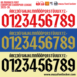 As Monaco UCL 2025-26 Home, Away & Third Font Vector (Digital Download)