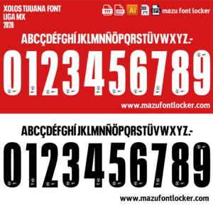 Xolos Tijuana 2026 Home & Away Font Vector (Digital Download)