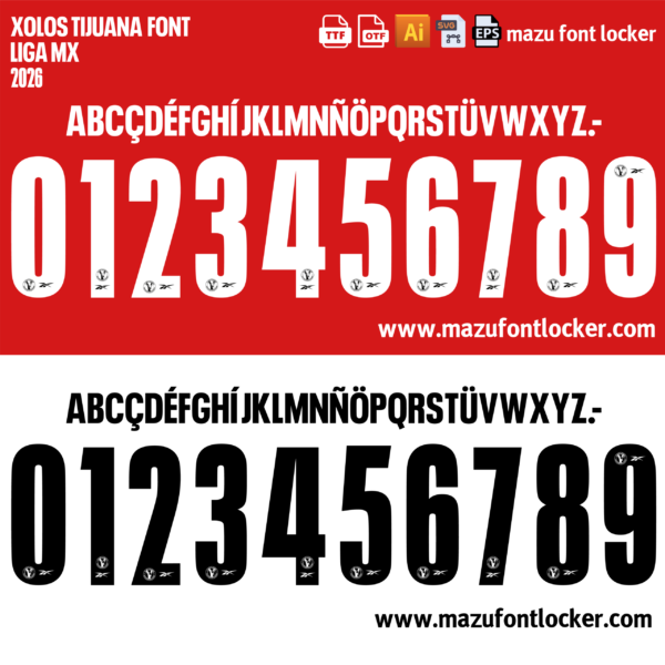 Xolos Tijuana 2026 Home & Away Font Vector (Digital Download)