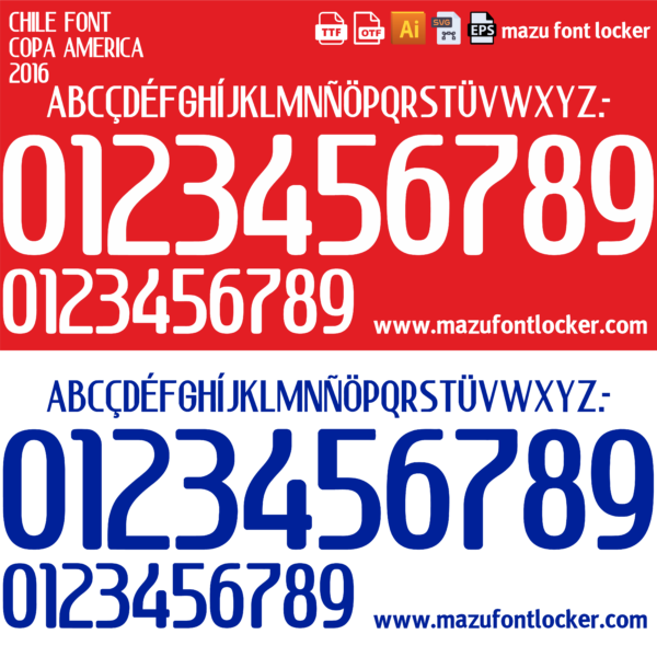 Chile Copa America 2016 Home & Away Font Vector (Digital Download)