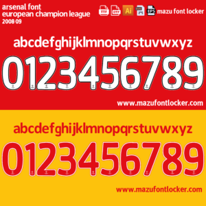 Arsenal UCL 2008-09 Home & Away Font Vector (Digital Download)