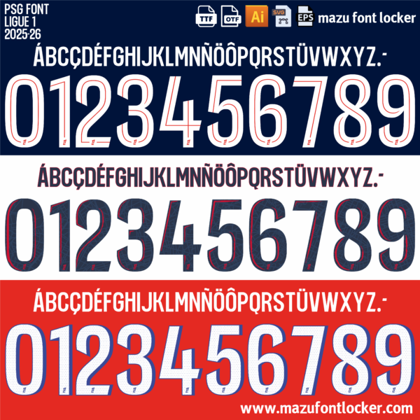 Paris Saint-Germain 2025-26 Home, Away & Third Font Vector (Digital Download)