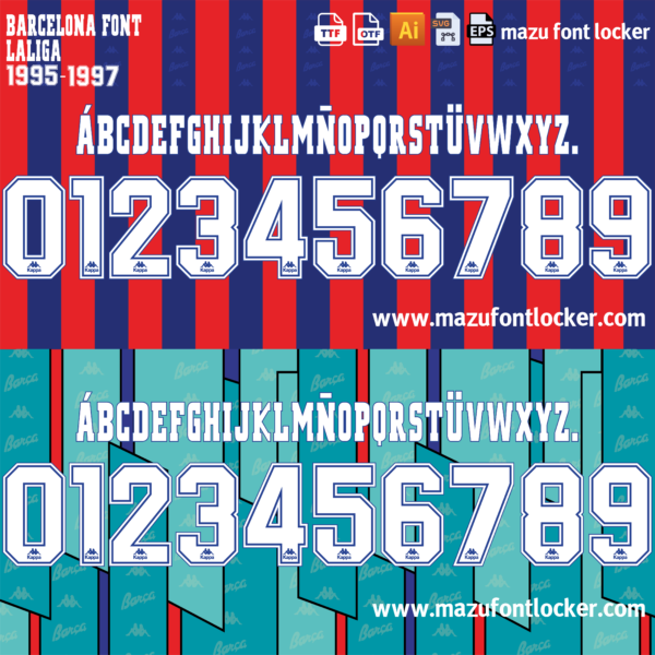 Barcelona 1995-97 Home & Away Font Vector (Digital Download)
