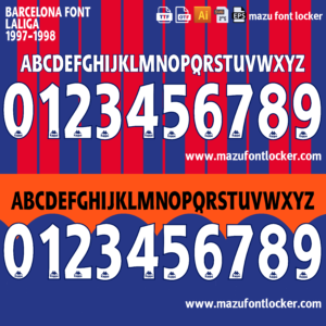 Barcelona 1997-98 Home & Away Font Vector (Digital Download)