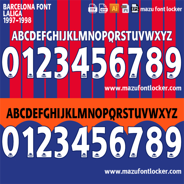Barcelona 1997-98 Home & Away Font Vector (Digital Download)