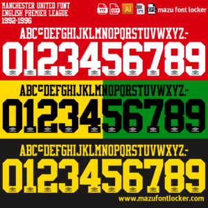 manchester united 1992 1996 home & away font vector (digital download)