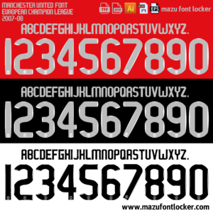Manchester United 2007-08 Home, Away & Third Font Vector (Digital Download)