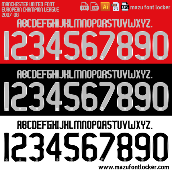 Manchester United 2007-08 Home, Away & Third Font Vector (Digital Download)