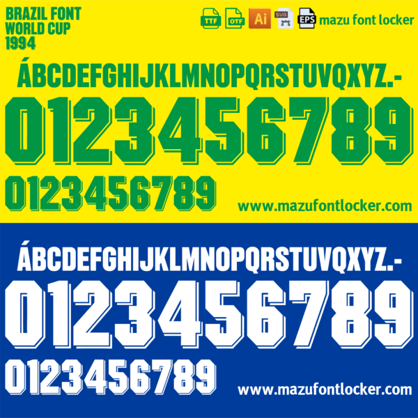Brazil World Cup 1994 Home & Away Font Vector (Digital Download)