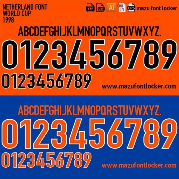 Netherland World Cup 1998 Home & Away Font Vector (Digital Download)