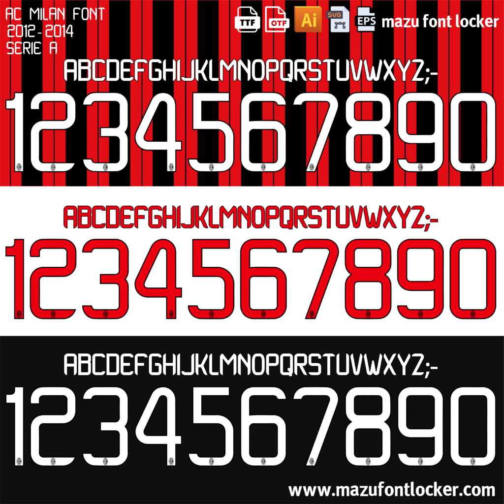 AC Milan 2012-2014 Font Vector – Authentic Retro Kit - Mazufontlocker.com