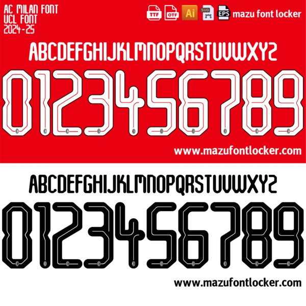 AC Milan 2024-2025 Font Vector – Spectacular Iconic Red & Black Edition