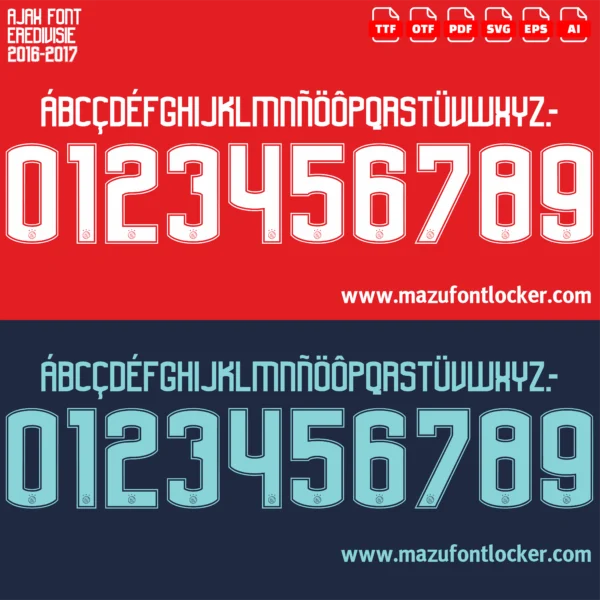 Ajax Amsterdam 2016-2017 Font Vector – Authentic Classic Kit