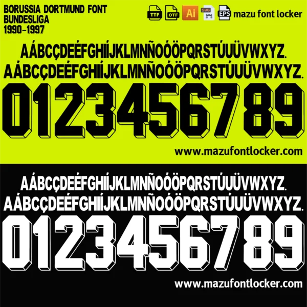 Borussia Dortmund 1990-1997 Font Vector – Stunning Legendary Schwarzgelben Masterpiece