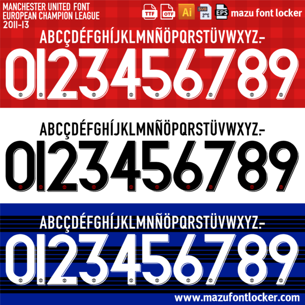 Manchester United 2011-13 Home, Away & Third Font Vector (Digital Download)