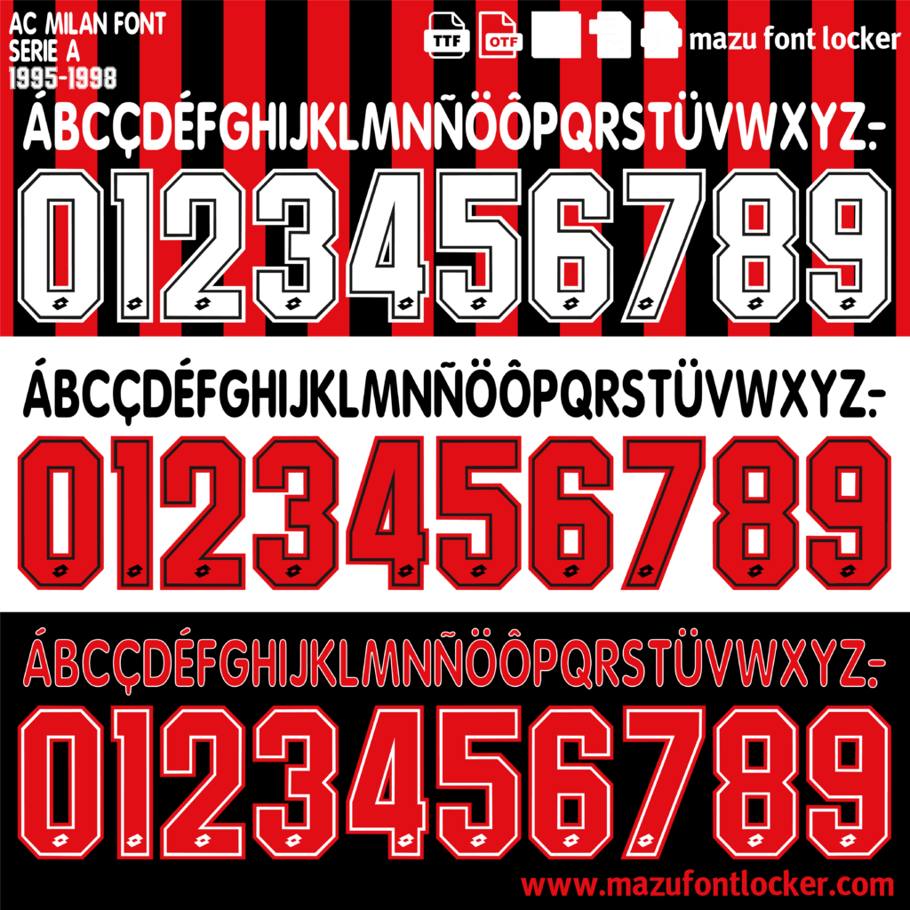 Powerful AC Milan 1995-1998 Font Vector – Iconic Golden Era Masterpiece ...