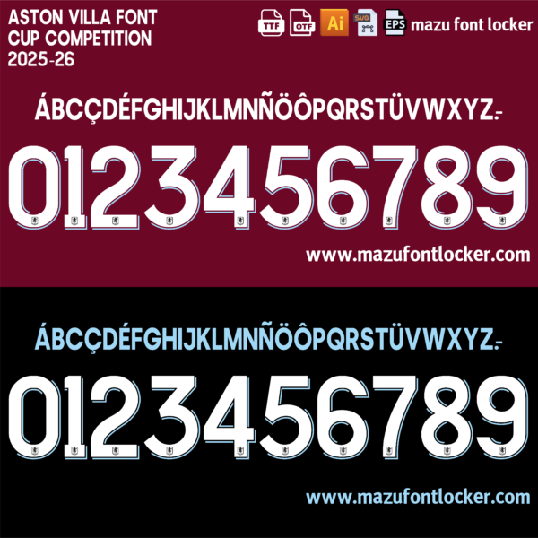 Aston Villa 2025-26 Font Vector (AI, EPS, SVG, TTF) – #1 Authentic Style
