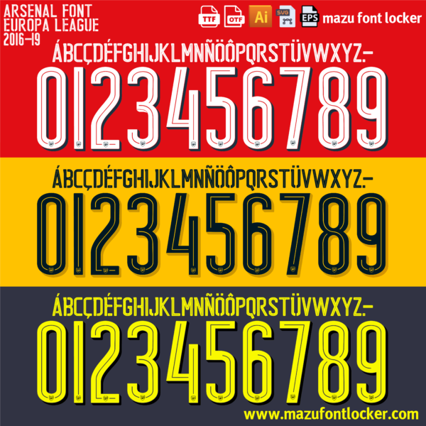 Arsenal 2016-2019 Font Vector (AI, EPS, SVG, TTF) – #1 Authentic Style
