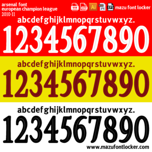 Arsenal UCL 2010-11 Home, Away & Third Font Vector (Digital Download)