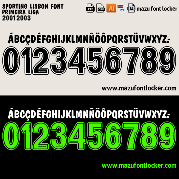 Sporting Lisbon 2001-2003 Home & Away Font Vector (Digital Download)