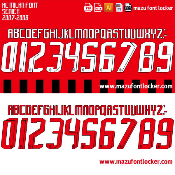 AC Milan 2007-2008 Font Vector (AI, EPS, SVG, TTF) – #1 Authentic Style