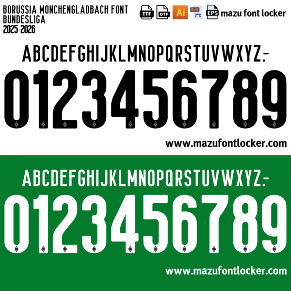 Borussia Monchengladbach 2025-2026 Font Vector (AI, EPS, SVG, TTF) – #1 Authentic Style