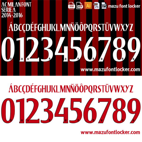AC Milan 2014-2016 Font Vector (AI, EPS, SVG, TTF) – #1 Authentic Style