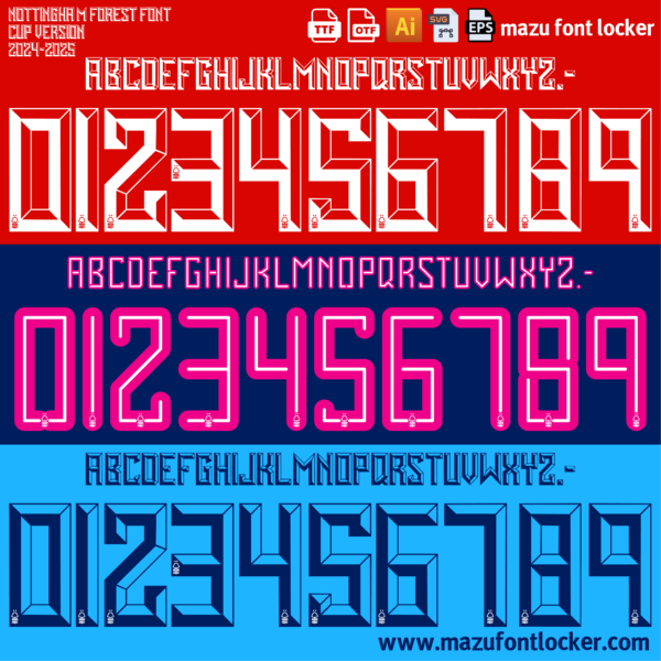 Nottingham Forest 2024-2025 Font Vector (AI, EPS, SVG, TTF) – Vibrant Tricky Trees Kit