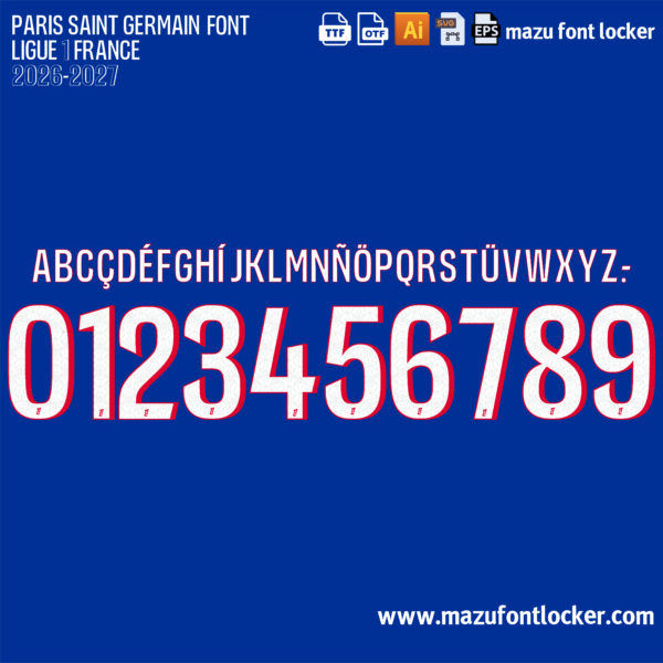 PSG Ligue 1 2026-2027 Font Vector (AI, EPS, SVG, TTF) – Elegant Ligue 1 Kit
