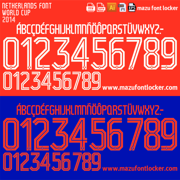 Netherlands World Cup 2014 Home & Away Font Vector (Digital Download)