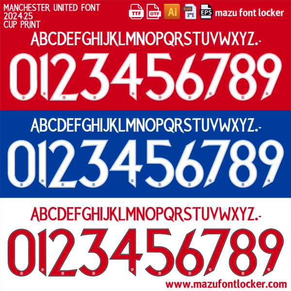 Manchester United 2024-2025 Font Vector (AI, EPS, SVG, TTF) – Legendary Red Devils