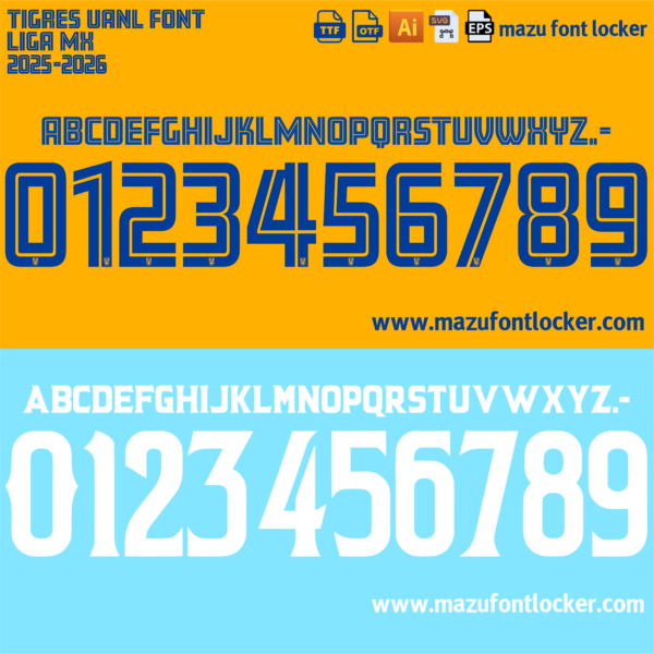 Tigres UANL 2025-2026 Font Vector – Bold Official Jersey Style for True Liga MX Fans