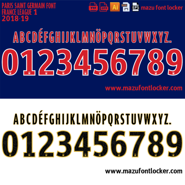 Paris Saint Germain 2018-19 Font Vector (AI, EPS, SVG, TTF) – #1 Authentic Style