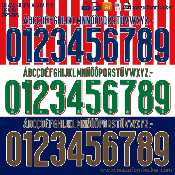 Chivas Guadalajara 2025-2026 Font Vector – Legendary Mexican Reds Powerhouse Masterpiece