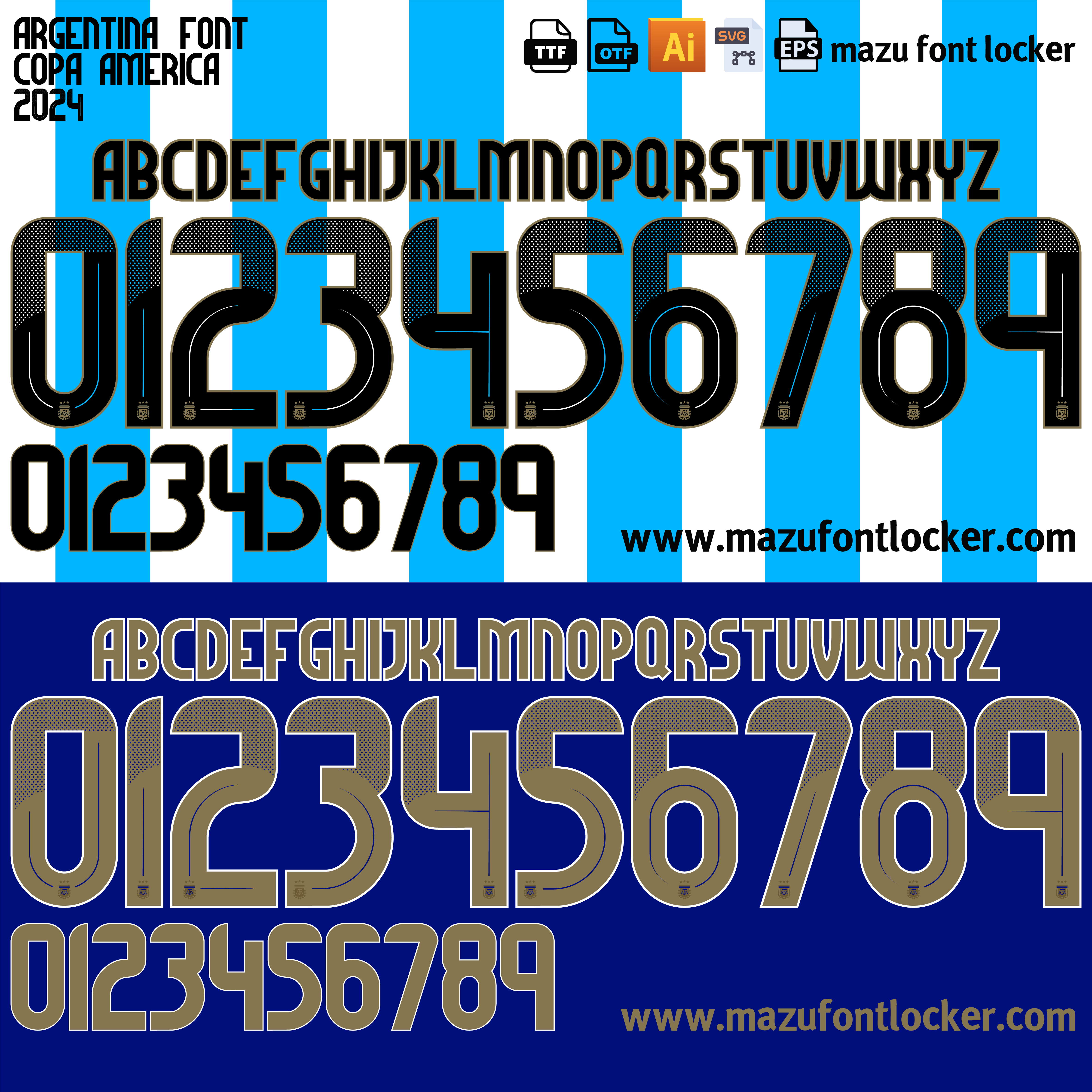 Argentina Copa America 2024 Font Vector – Legendary Sky Blue Glory Design