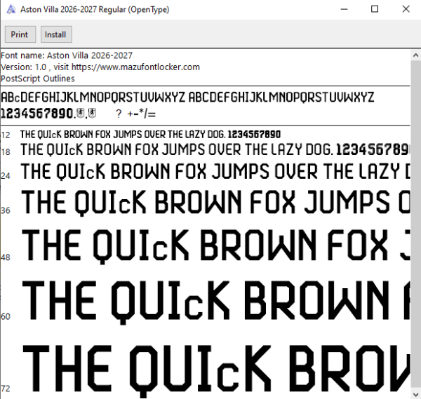 Aston Villa 2026-2027 Font Vector – Stunning Villans Masterpiece