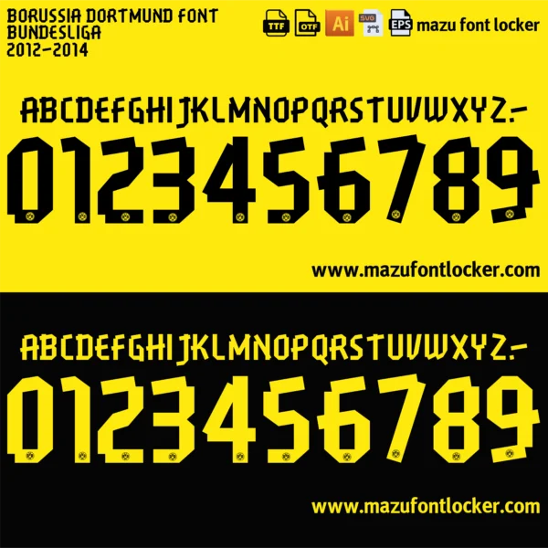 Borussia Dortmund 2012-2014 Font Vector – Legendary Black & Yellow Glory Design