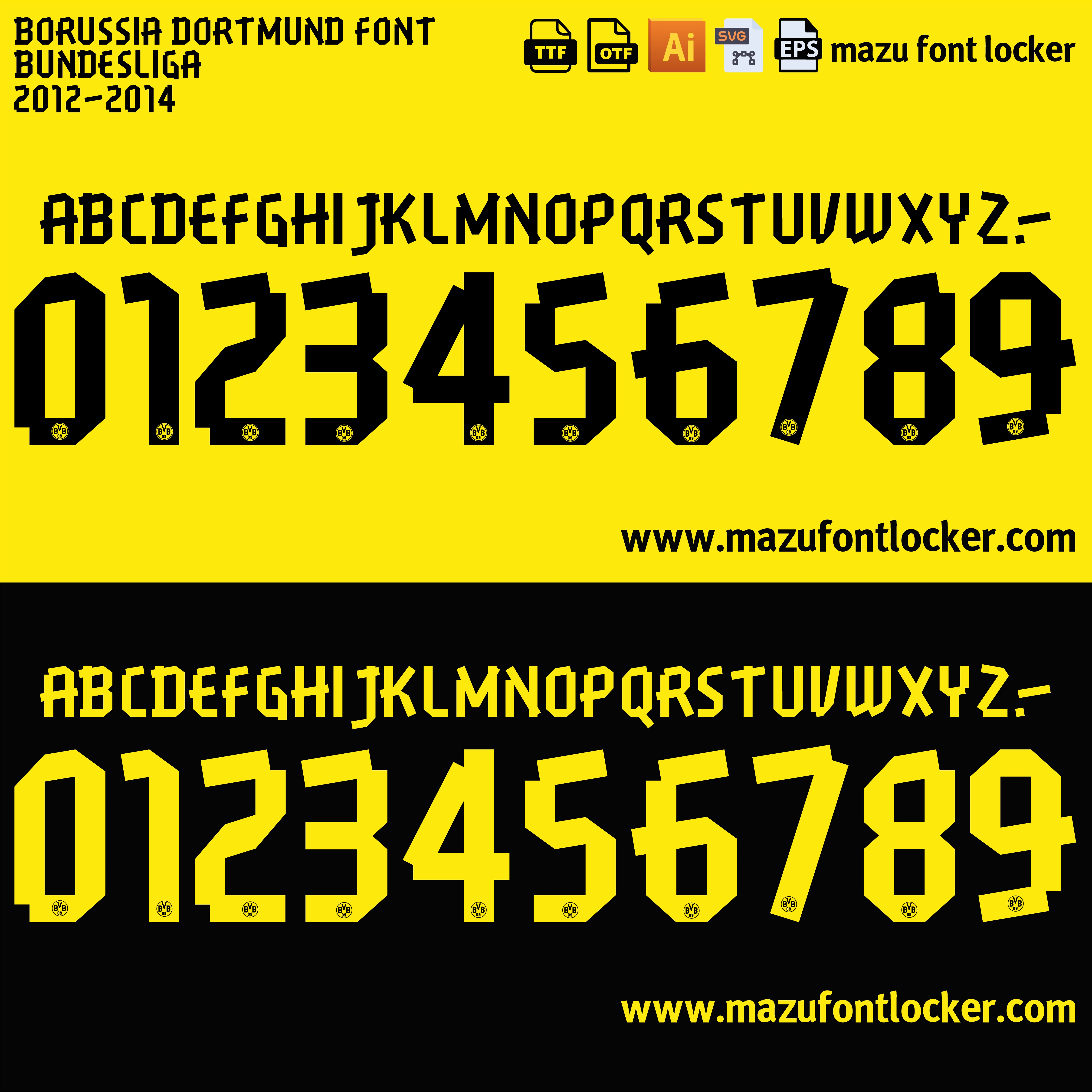 Borussia Dortmund 2012-2014 Font Vector – Legendary Black & Yellow Glory Design