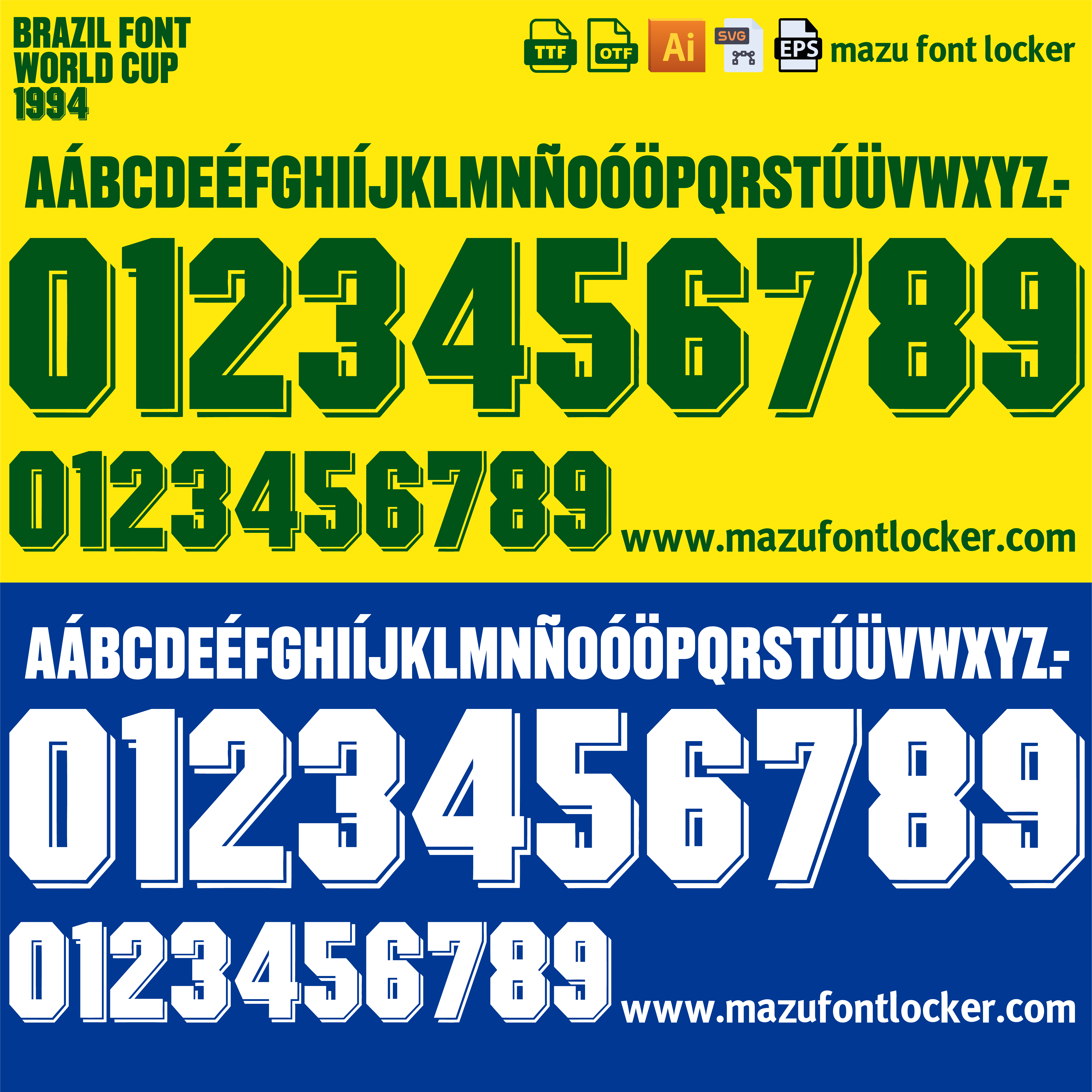 Brazil World Cup 1994 Font Vector – Legendary Yellow Canaries Champion Design