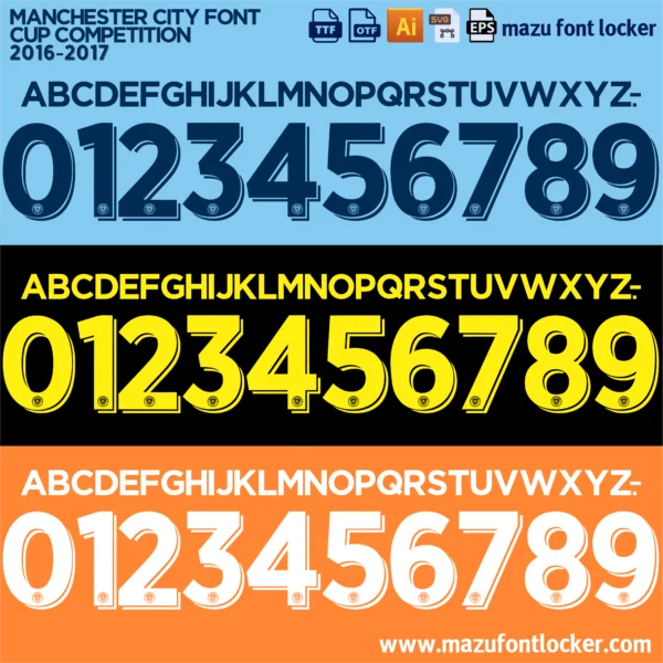 Manchester City 2016-2017 Font Vector – Legendary Sky Blues Triumph Masterpiece
