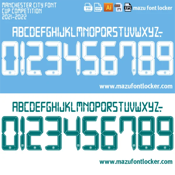 Manchester City 2021-2022 Font Vector – Legendary Sky Blue Retro Masterpiece