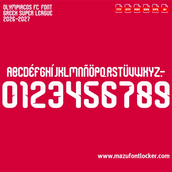 Olympiacos FC 2026-2027 Font Vector – Epic Red Thunder Masterpiece