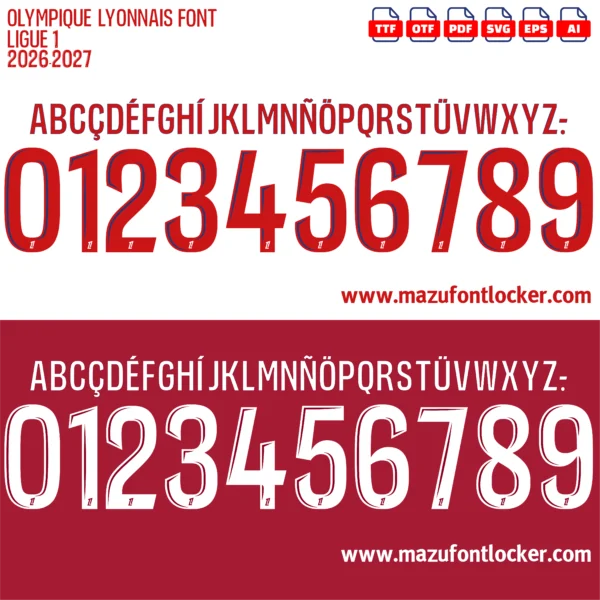 Olympique Lyonnais 2026-2027 Font Vector – Epic Les Gones Masterpiece